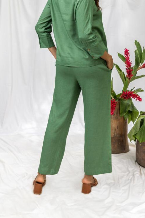 Masai Green Linen Women's Pleated Lounge Pants