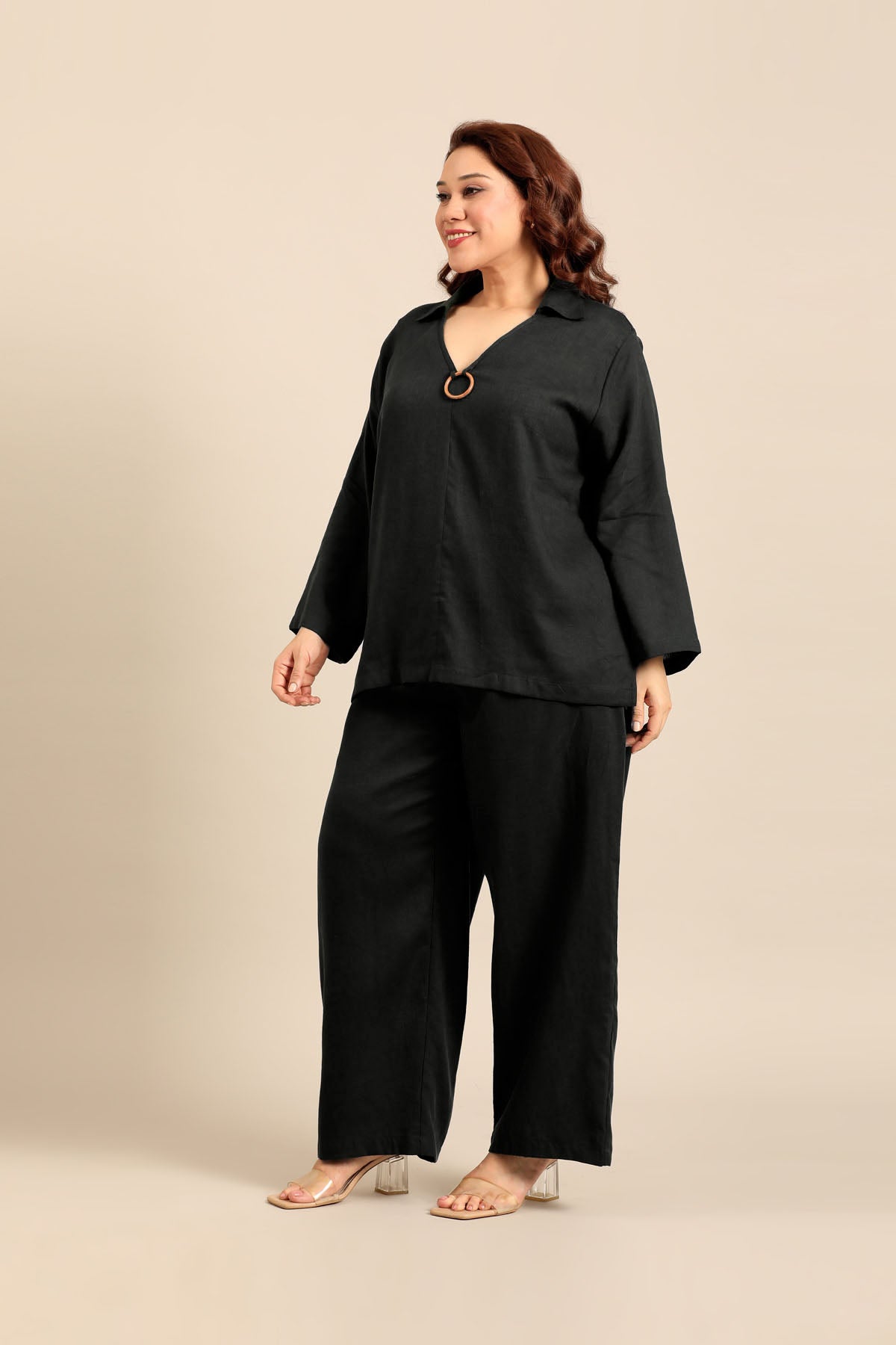 Tessa Black Linen Blend Women's Co-ord Set