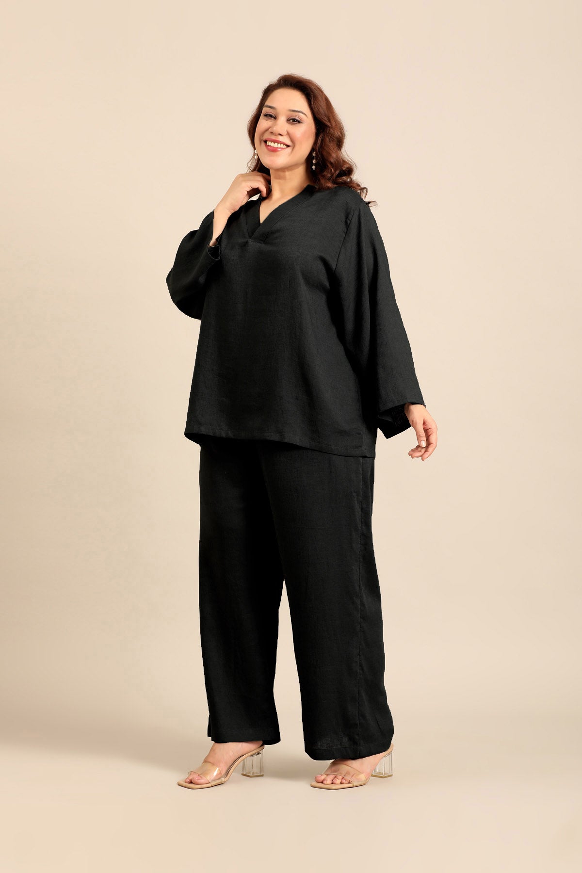 Adele Black Linen Blend Women's Co-ord Set