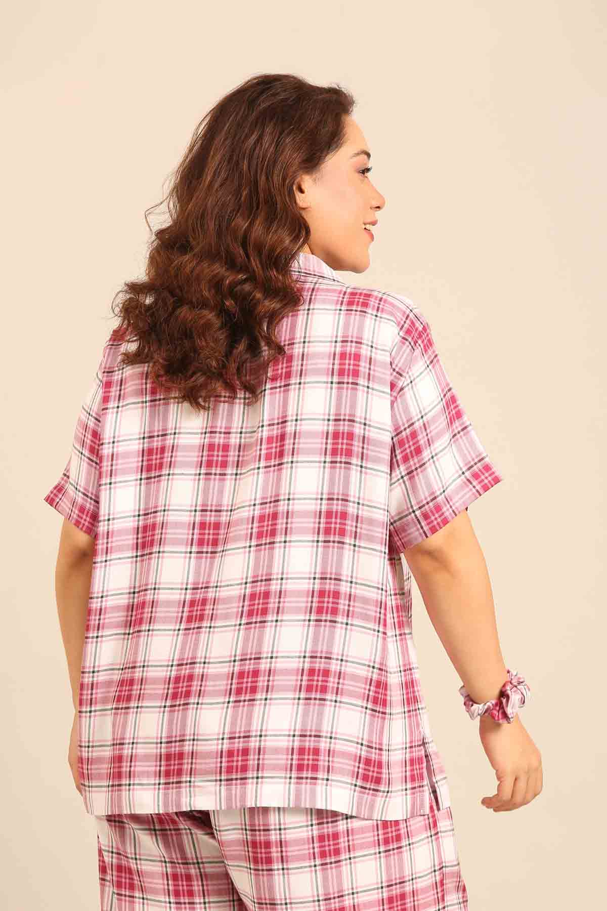 Nina Check Viscose Twill Women's Curve Shirt Only - Half Sleeves