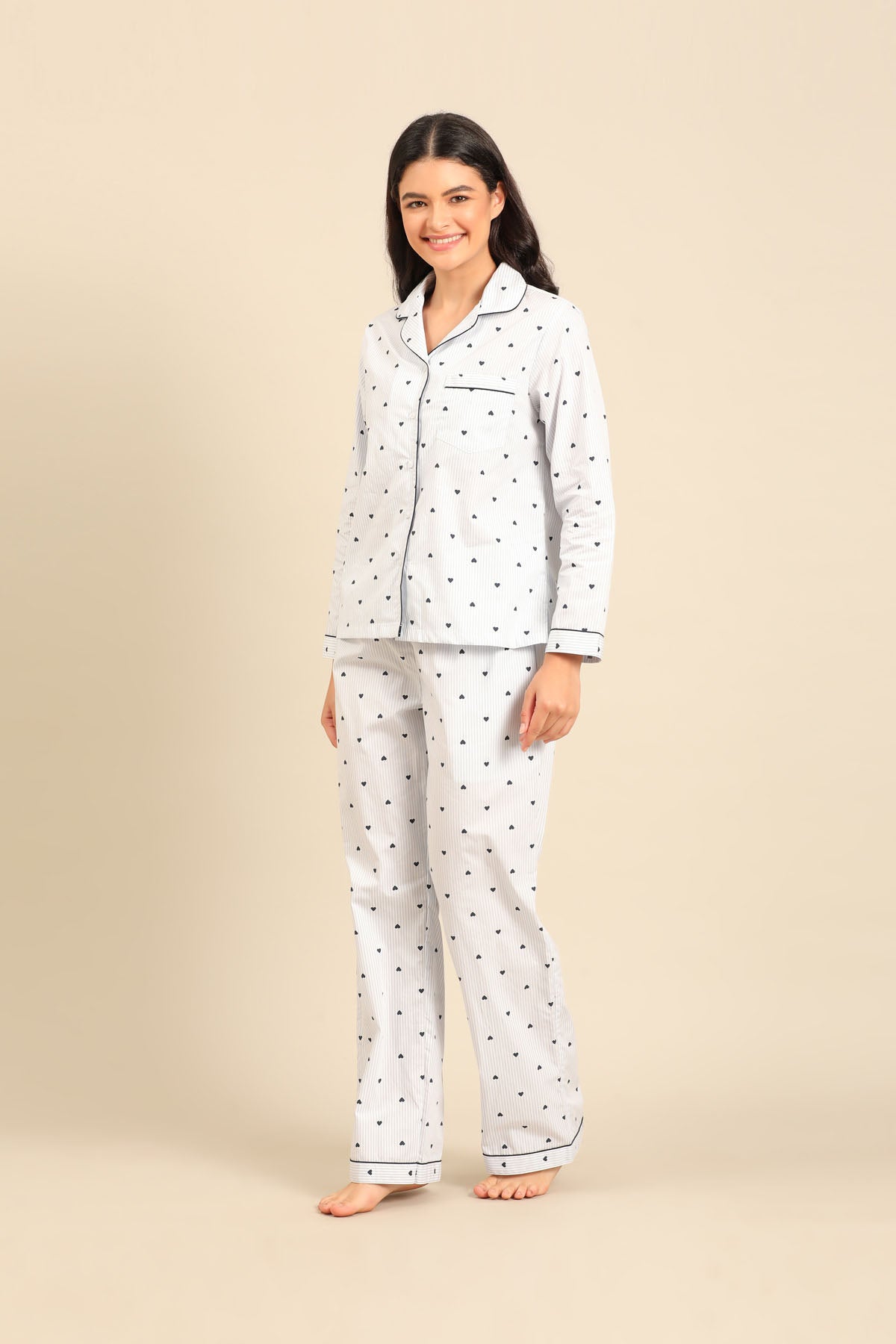 Lizzie Heart Cotton Women's Pajama Set - Full Sleeves