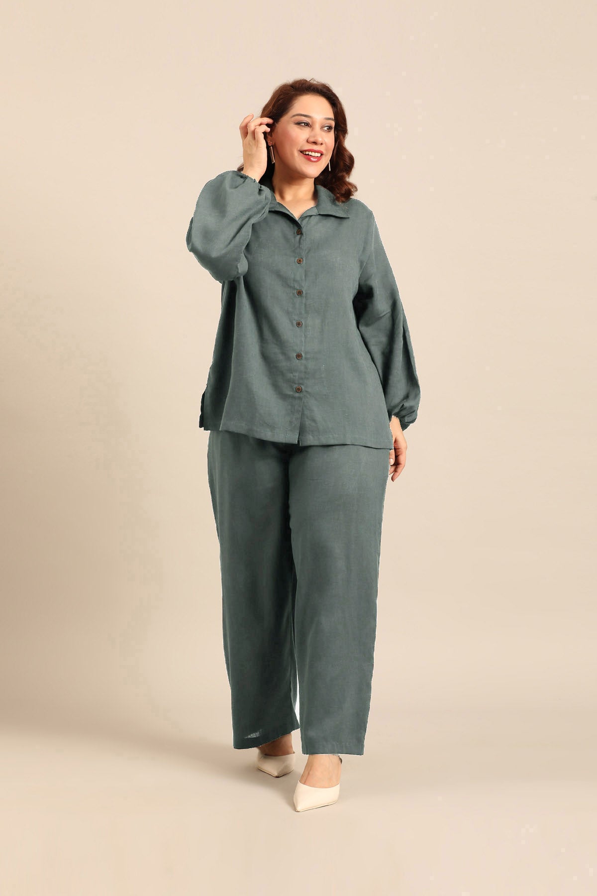 Camilla Slate Blue Linen Blend Women's Co-ord Set