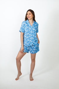 Sophie Blue Floral Cotton Women's Shorts Set