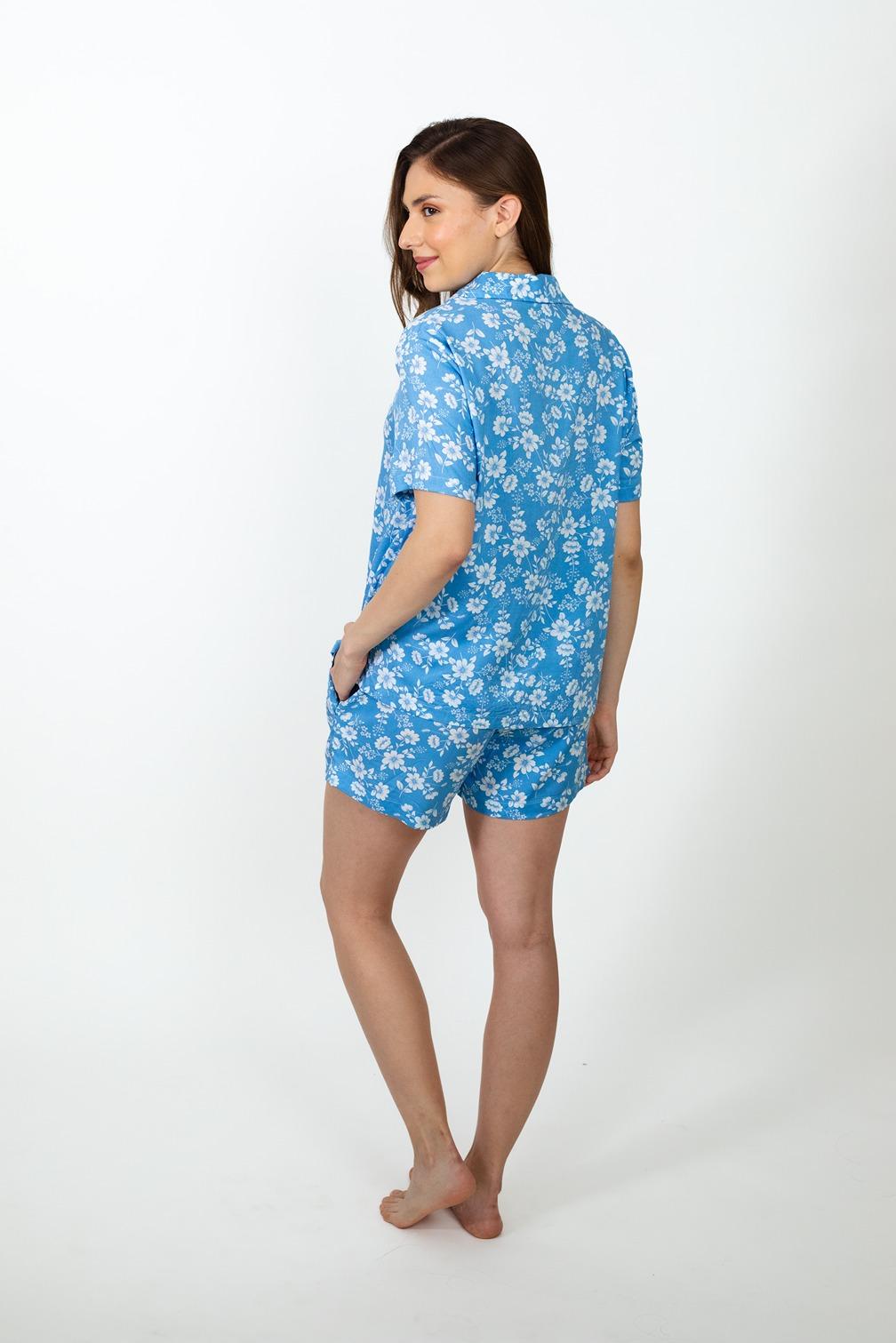 Sophie Blue Floral Cotton Women's Shorts Set
