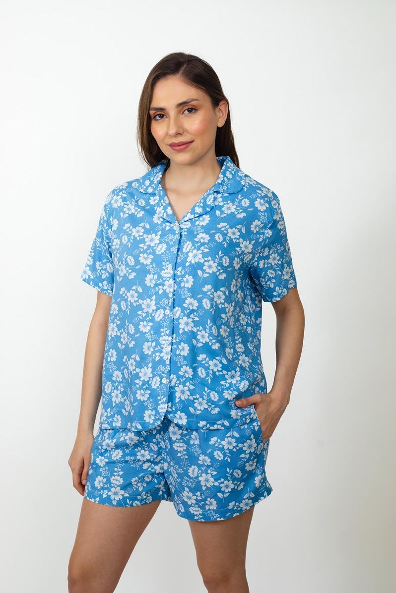 Sophie Blue Floral Cotton Women's Shorts Set