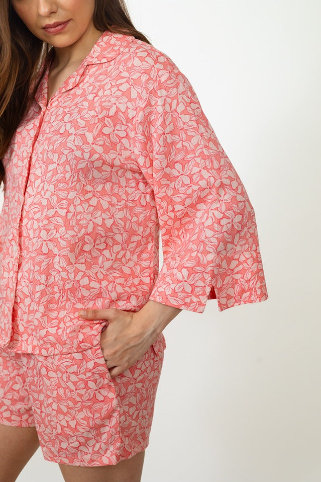 Pink Plush Printed Cotton Women's Shorts Set
