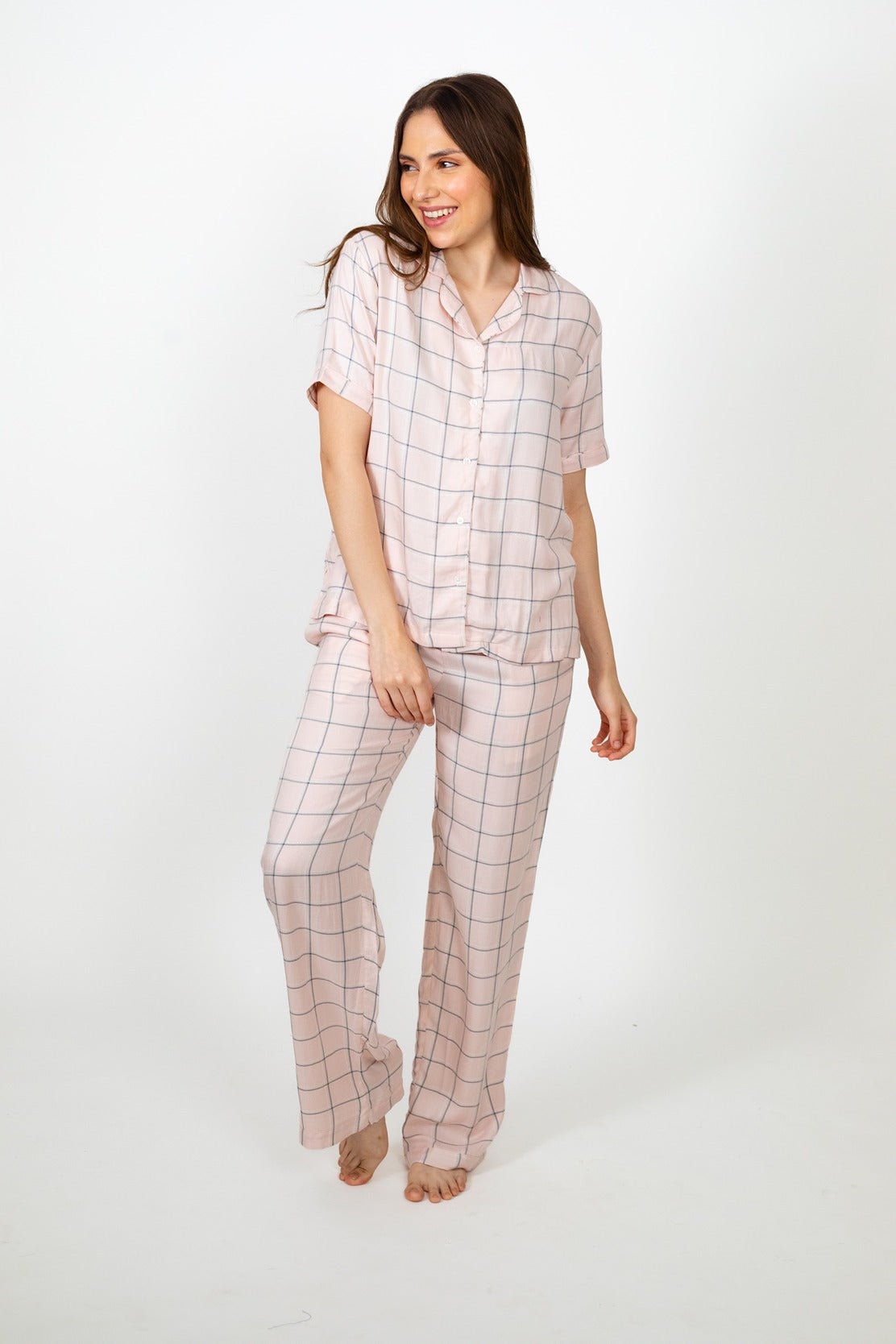 Summer Pink Checked Cotton Lurex Women's Pajama Set