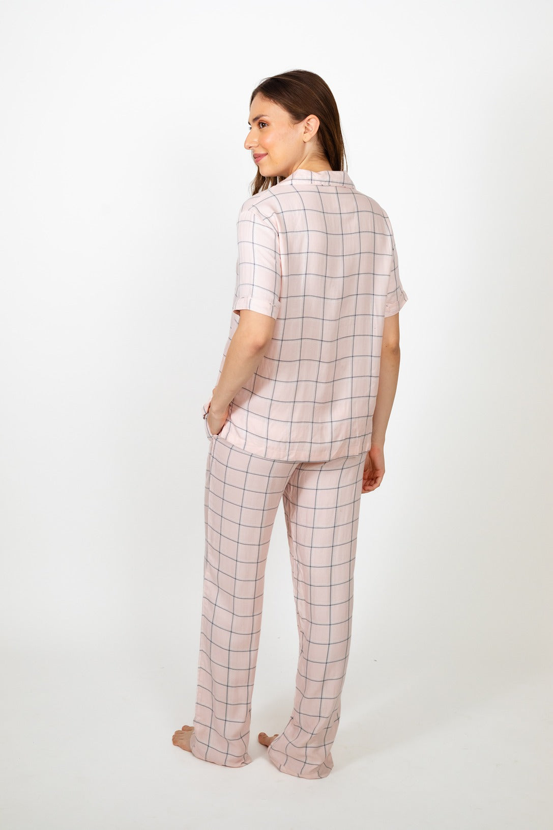 Summer Pink Checked Cotton Lurex Women's Pajama Set