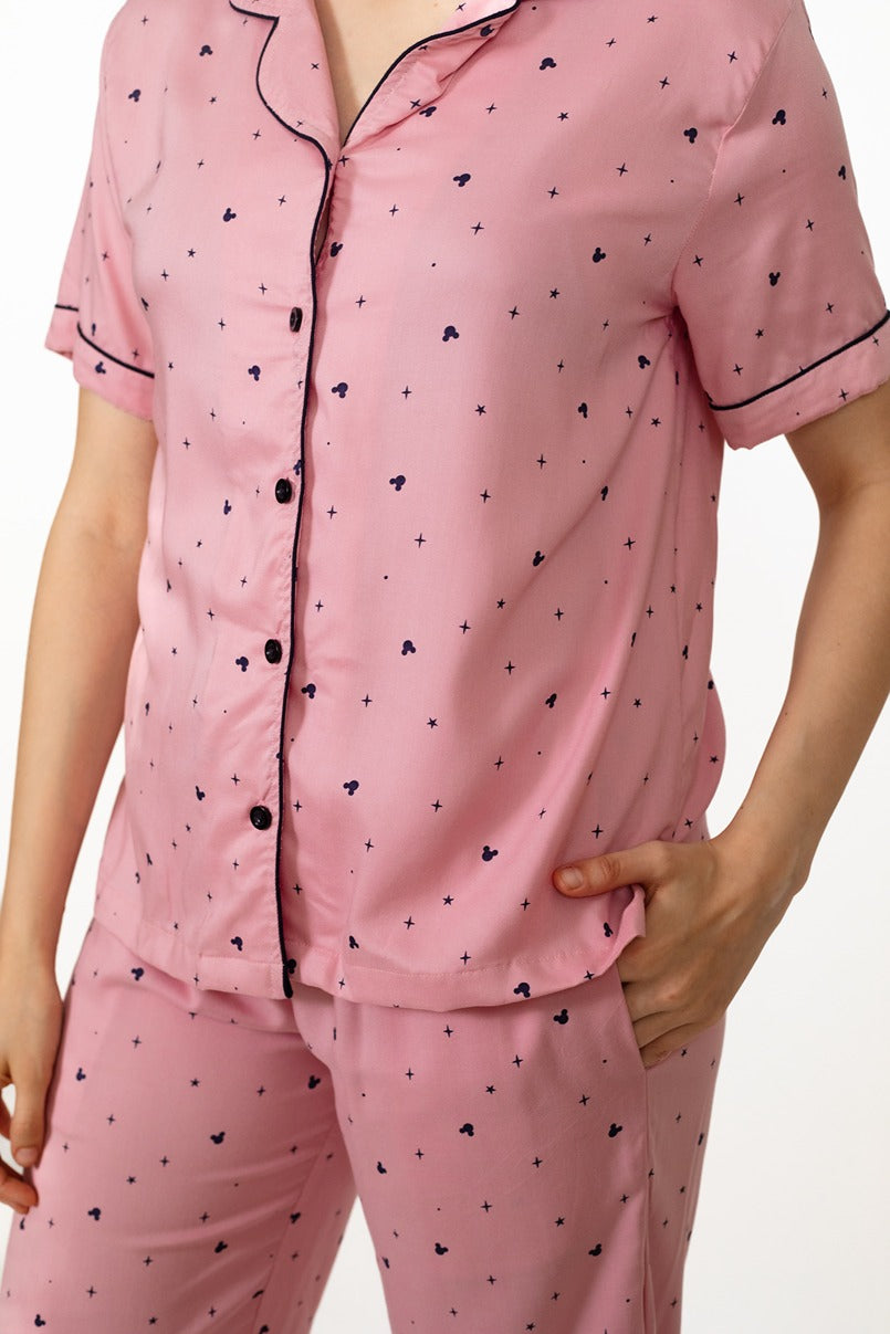 Mickey Pink Cotton Women's Pajama Set