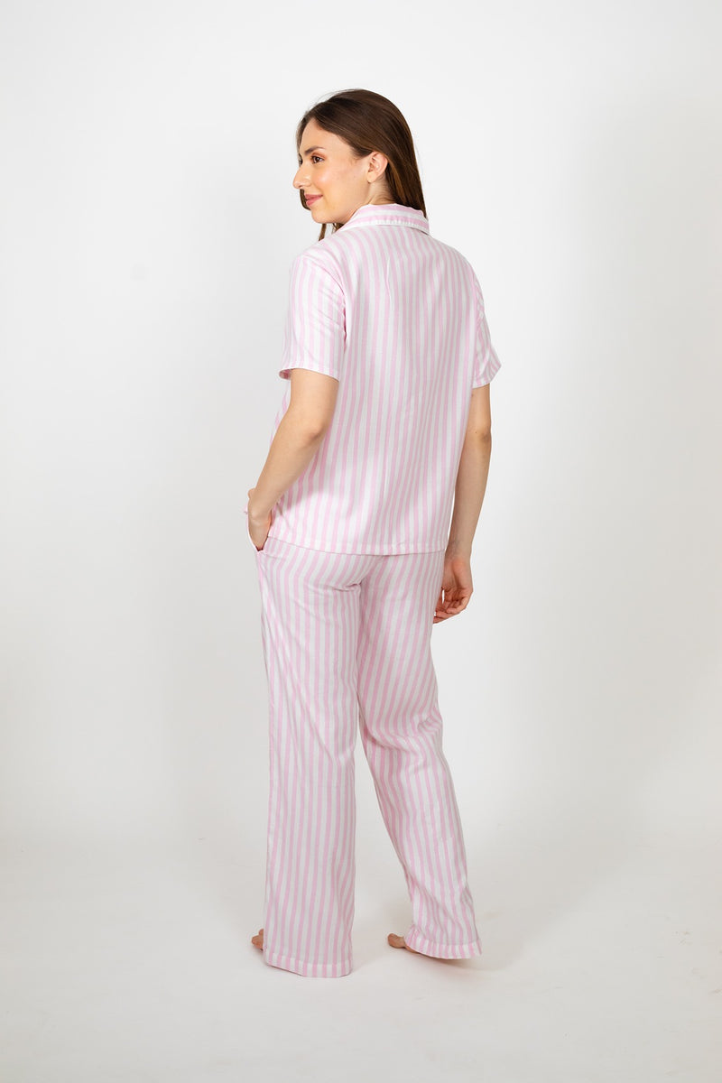 Cherry Stripe Lurex Pink Cotton Women's Pajama Set