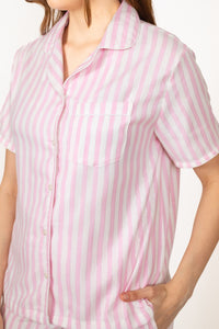 Cherry Stripe Lurex Pink Cotton Women's Pajama Set