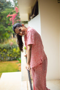 Pink Plush Printed Cotton Women's Pajama Set