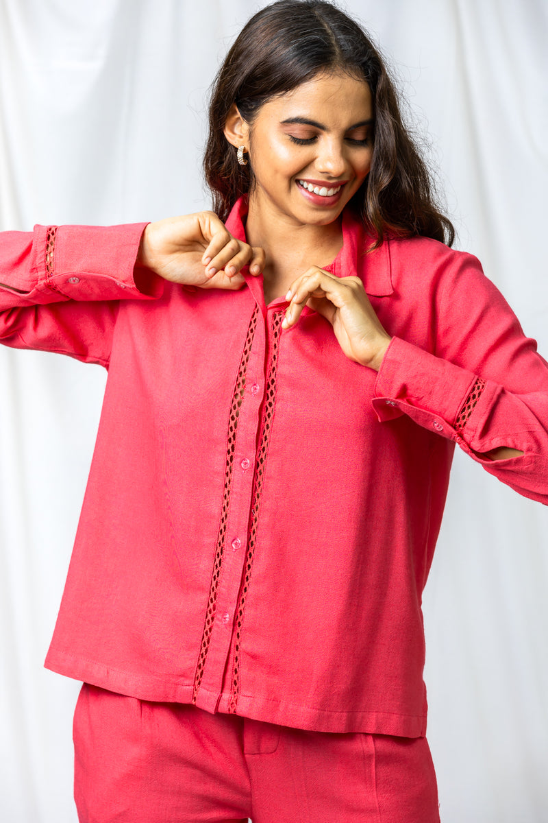 Ruby Pink Linen Women's Lounge Shirt