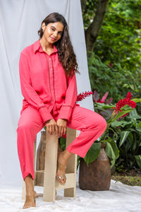 Ruby Pink Linen Women's Lounge Pant Set