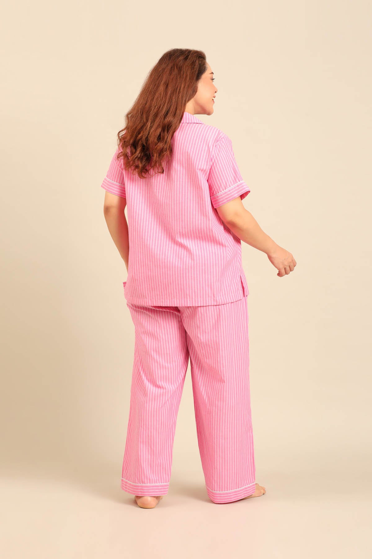 Miranda Stripe Cotton Women's Curve Pajama Set - Half Sleeves