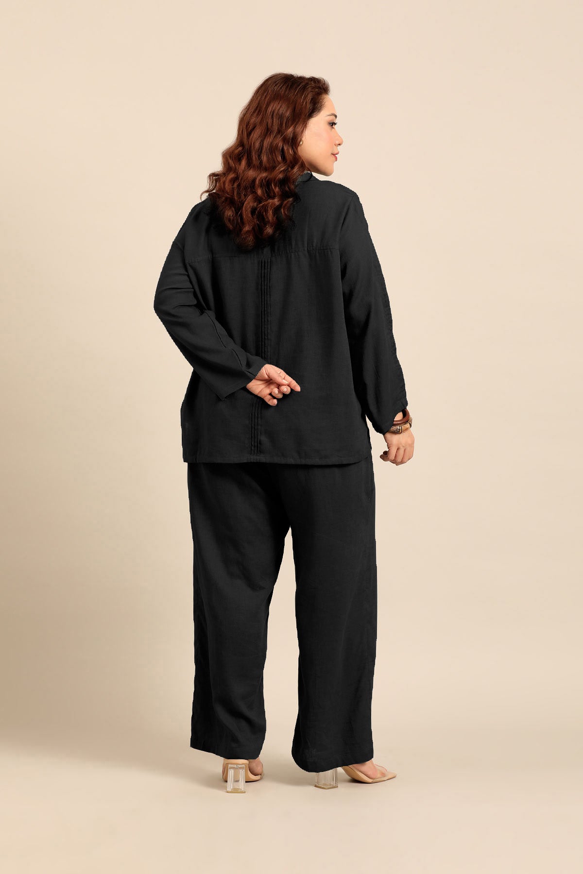 Kylie Black Linen Blend Women's Co-ord Set
