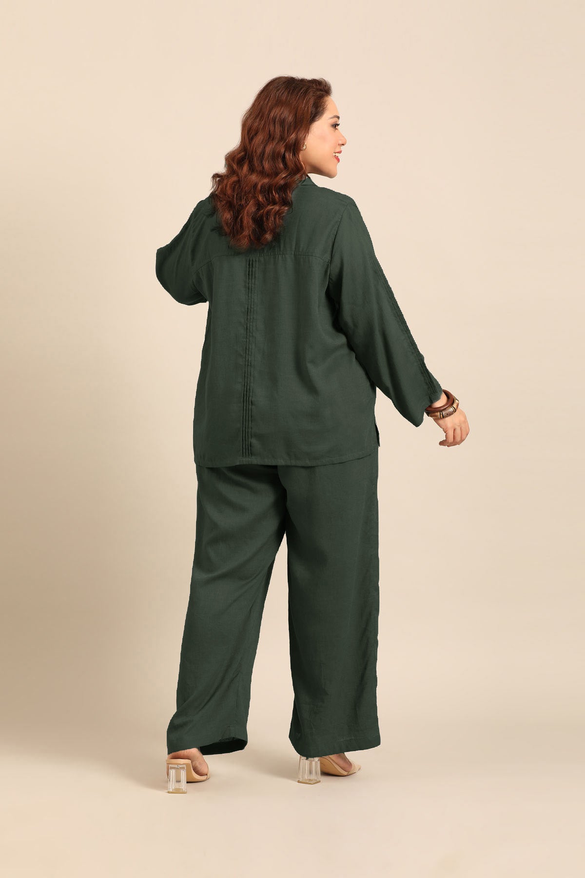 Kylie Forest Green Linen Blend Women's Co-ord Set