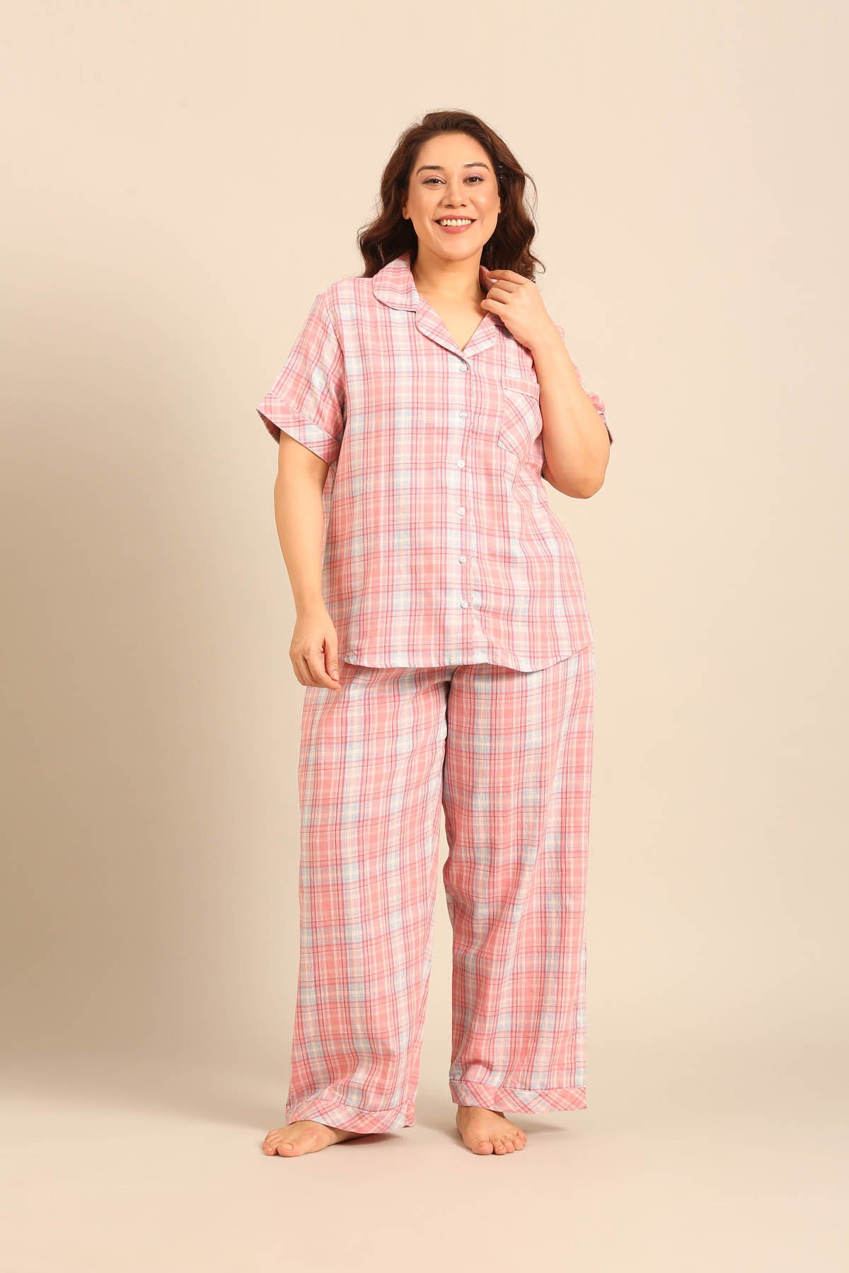 Blair Check Cotton Women's Curve Shirt Only - Half Sleeves