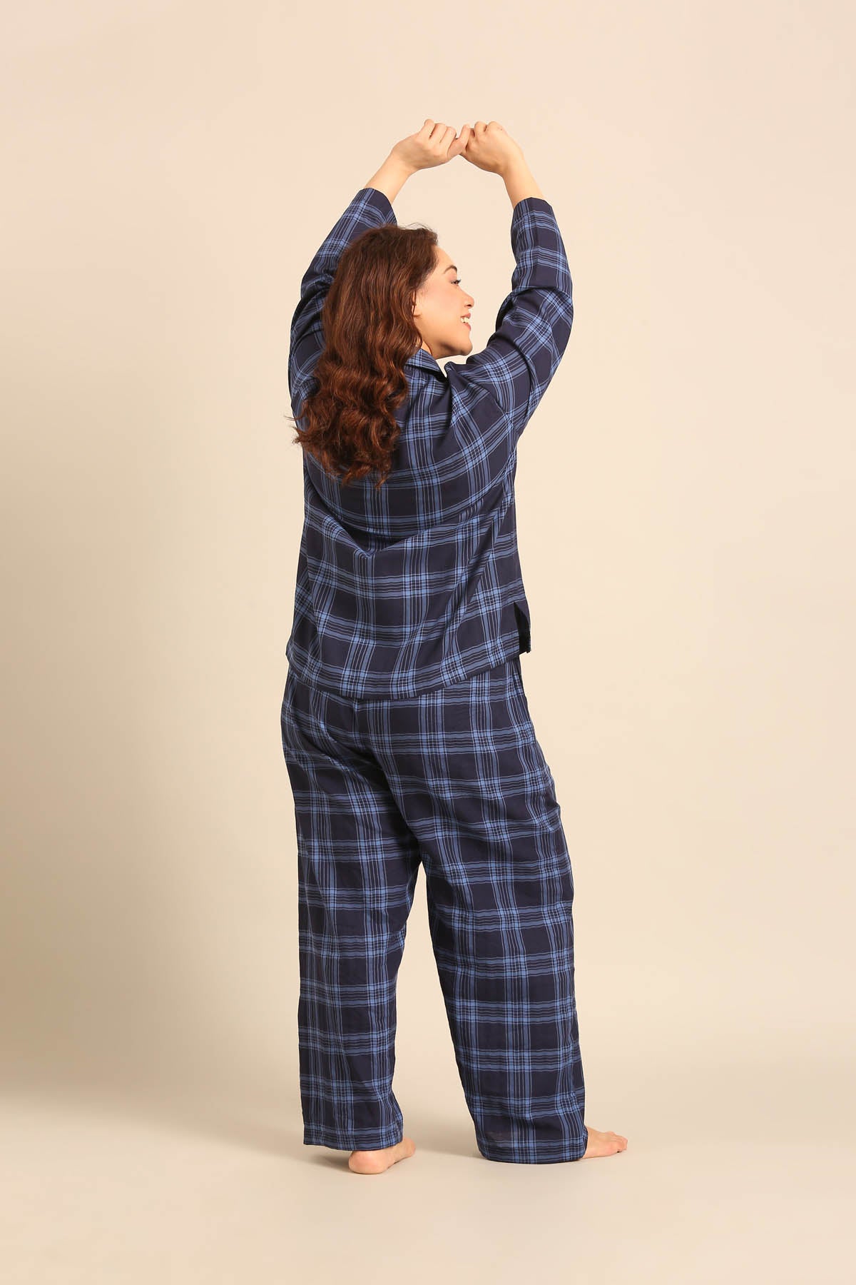 Vienna Check Cotton Women's Curve Pajama Set - Full Sleeves
