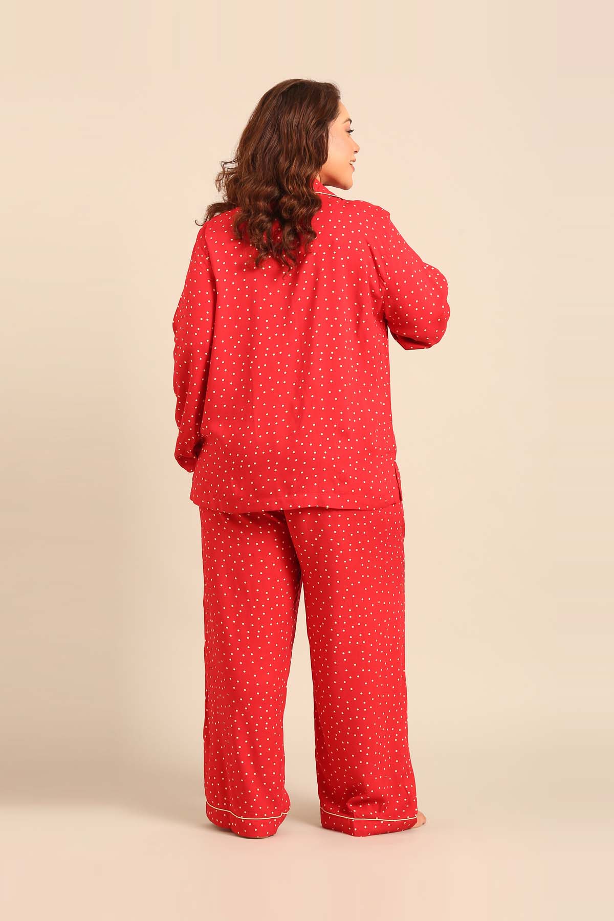 Minnie Polka Viscose Women's Curve Pajama Set - Full Sleeves