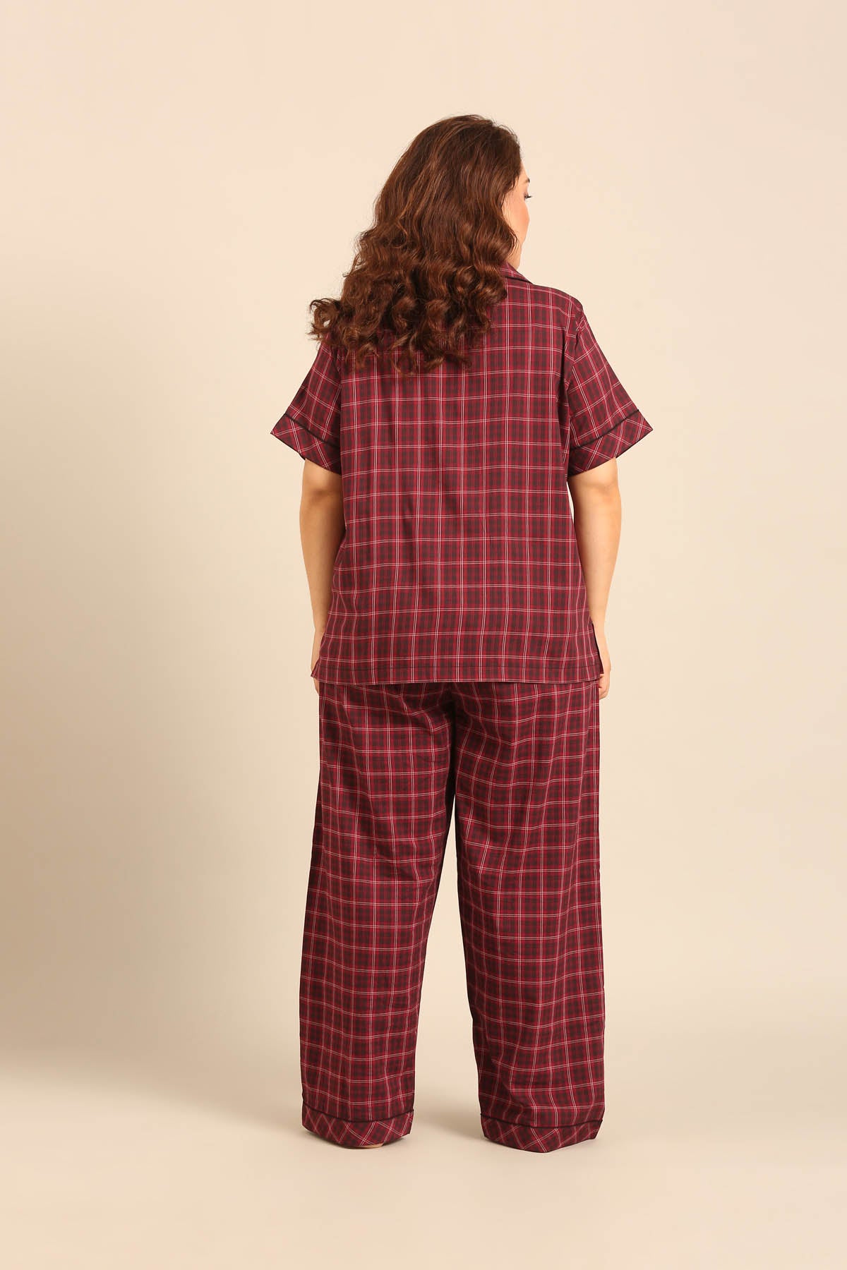 Veronica Plaid Cotton Women's Cotton Curve Pajama Set - Half Sleeves