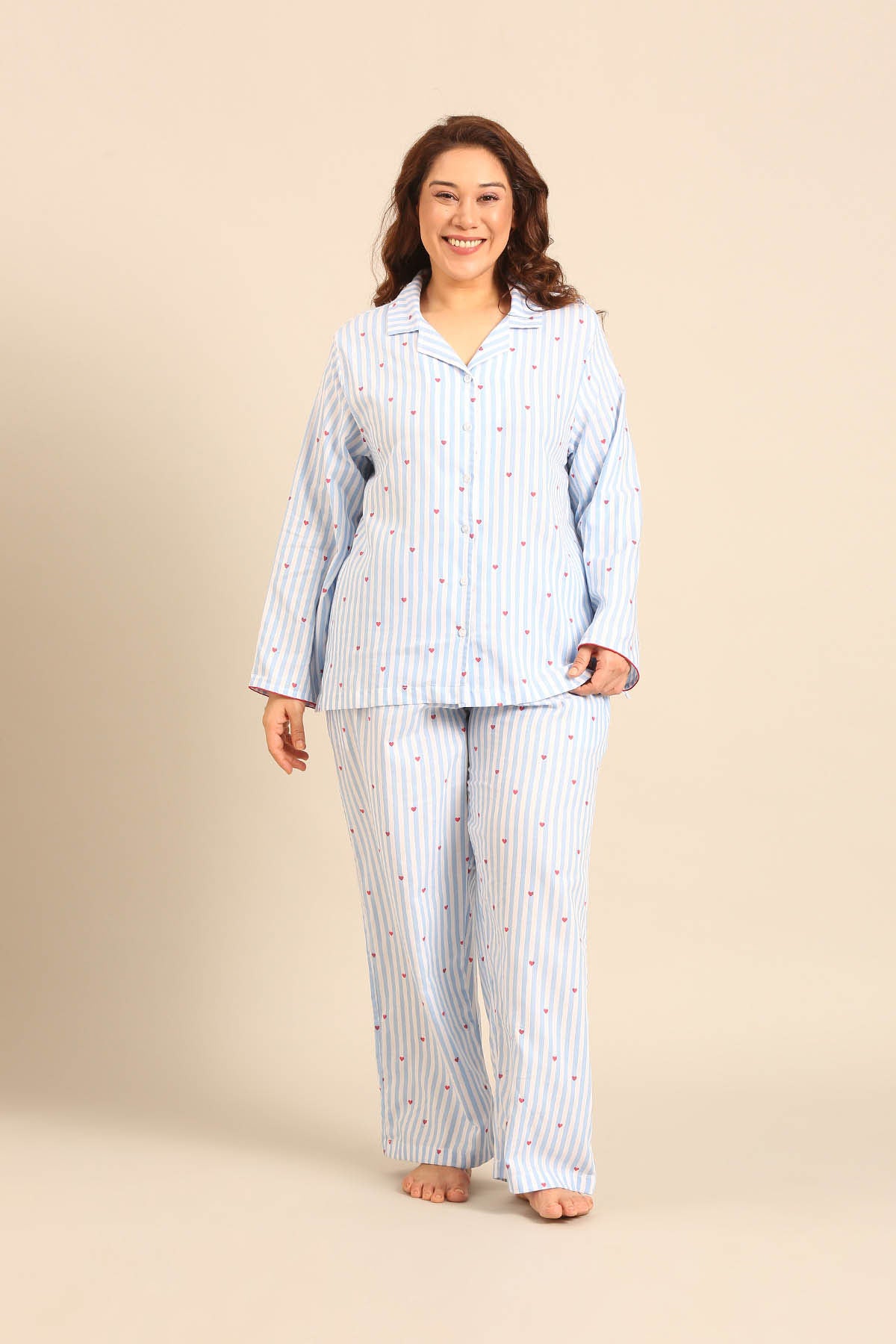 Lola Heart Cotton Twill Women's Curve Pajama Set - Full Sleeves