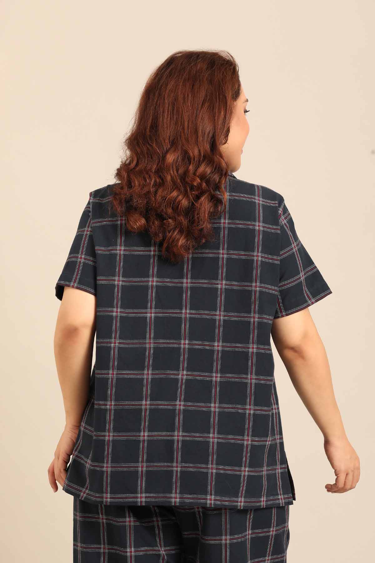 Amelia Check Cotton Blend Women's Curve Shirt Only - Half Sleeves