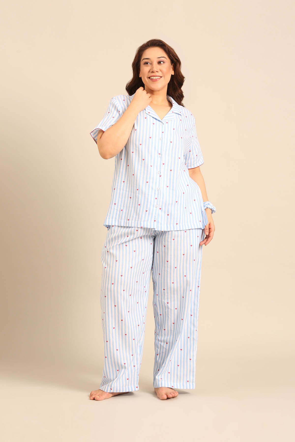 Lola Heart Cotton Twill Women's Curve Pajama Set - Half Sleeves