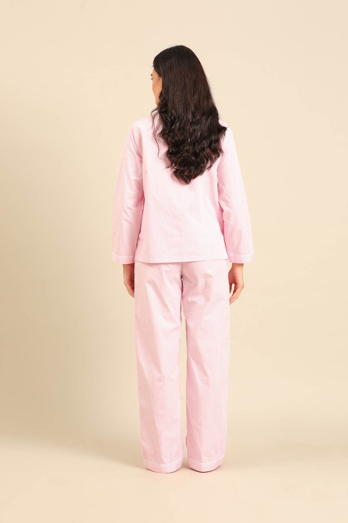 Bianca Pink Pinstripe Cotton Women's Pajama Set - Full Sleeves