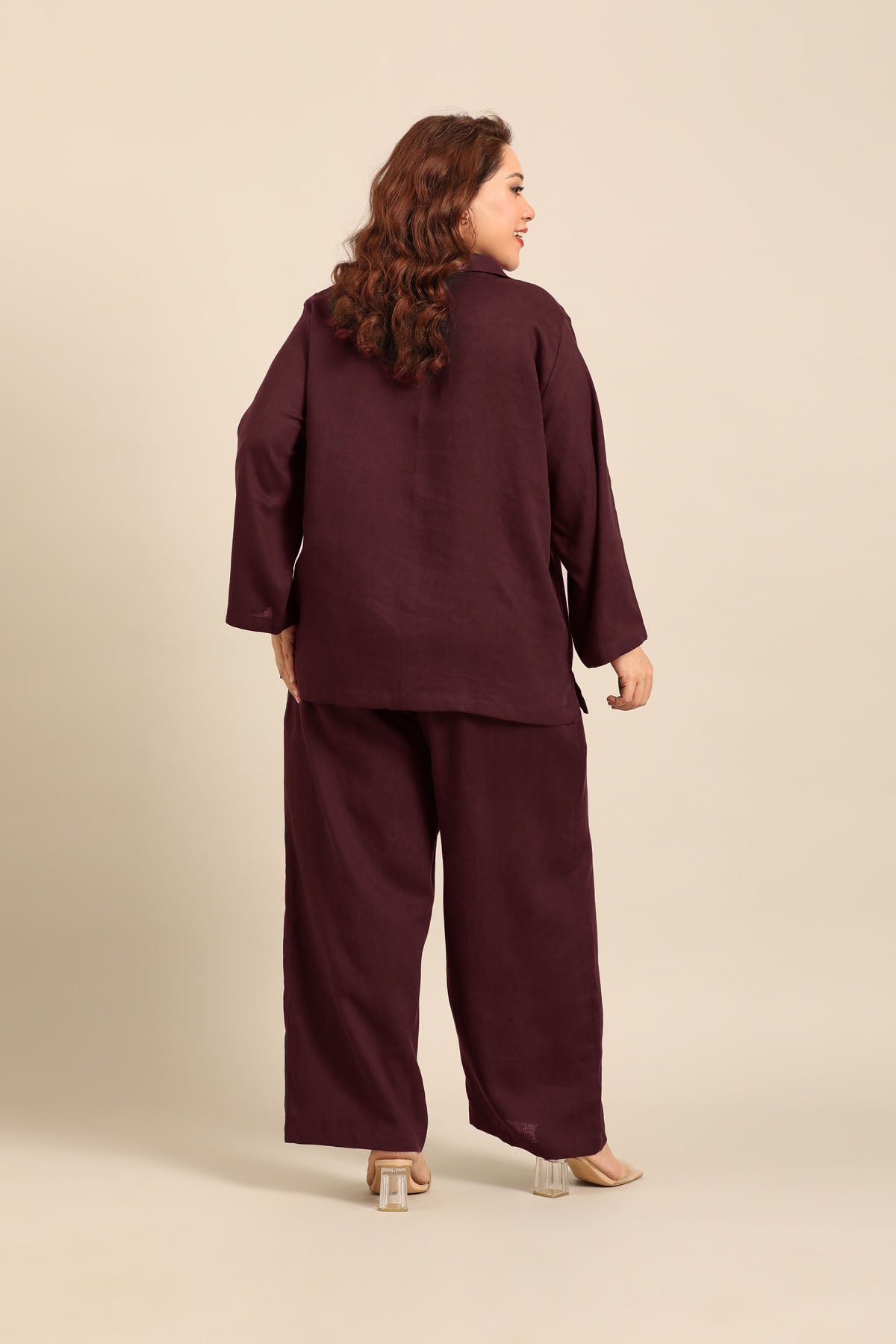 Tessa Wine Linen Blend Women's Co-ord Set