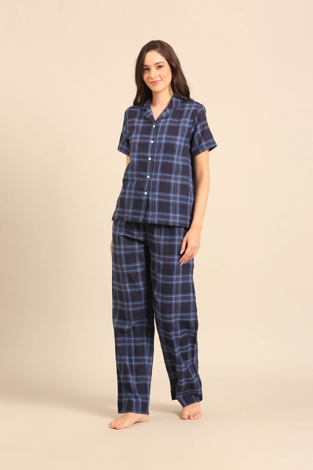 Vienna Check Cotton Women's Pajama Set - Half Sleeves