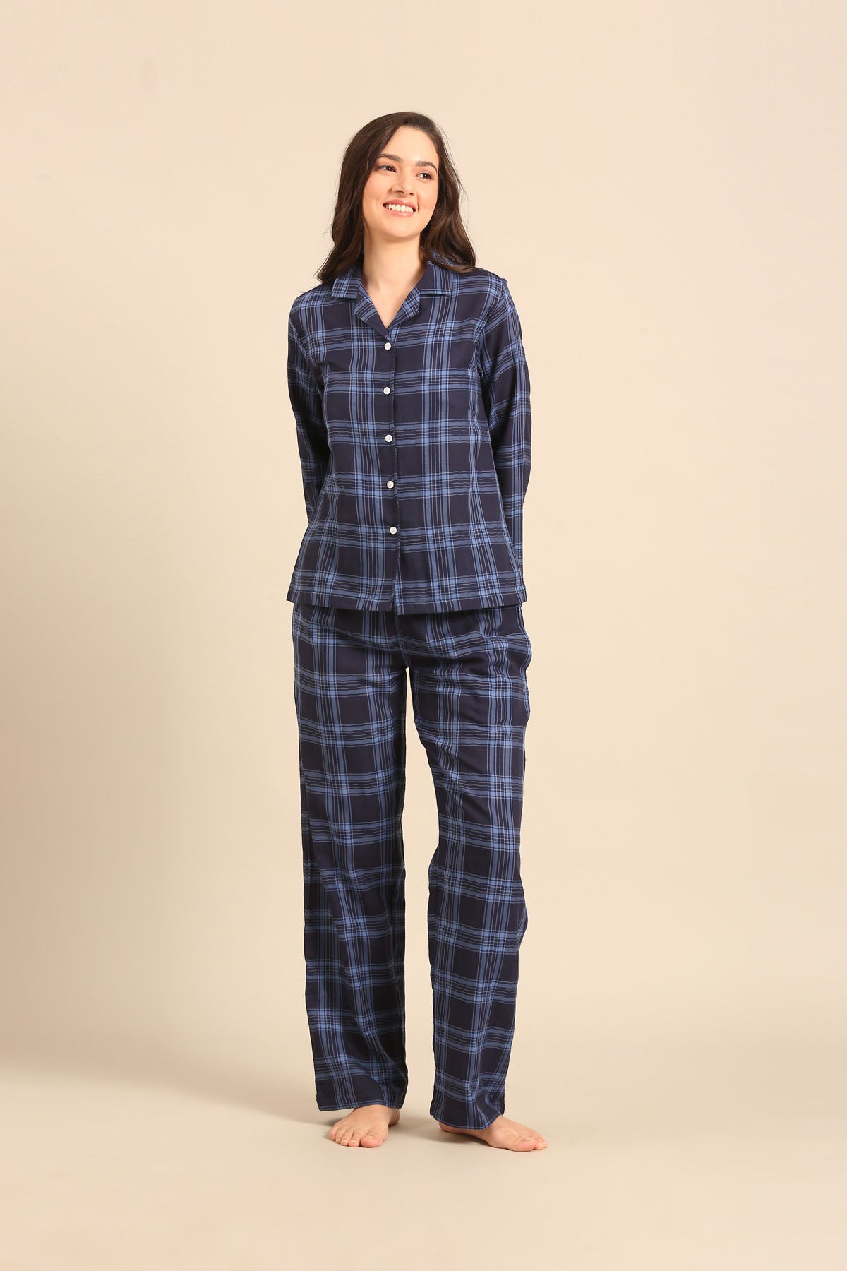 Vienna Check Cotton Women's Pajama Set - Full Sleeves