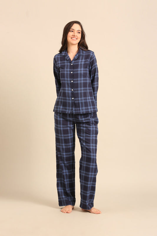 Vienna Check Cotton Women's Pajama Set - Full Sleeves