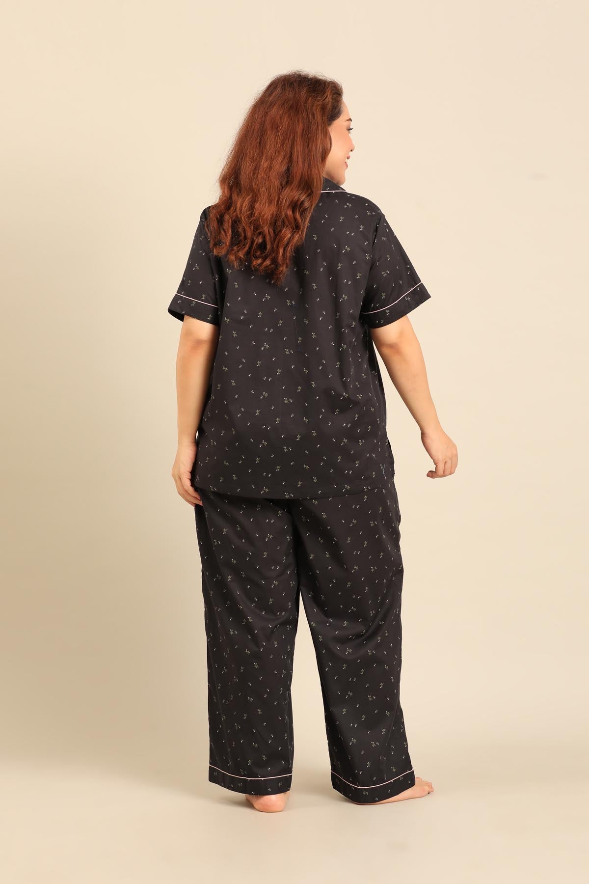 Margot Floral Cotton Women's Curve Pajama Set - Half Sleeves