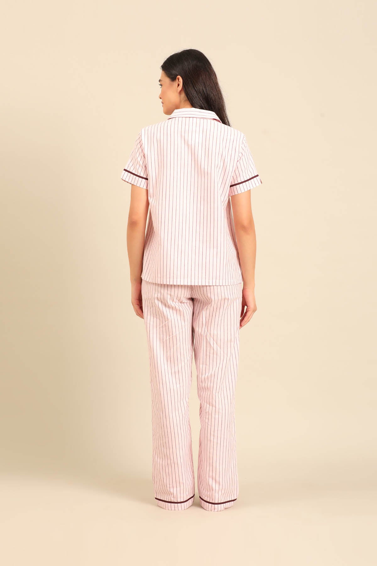 Vivian Stripe Cotton Women's Pajama Set - Half Sleeves