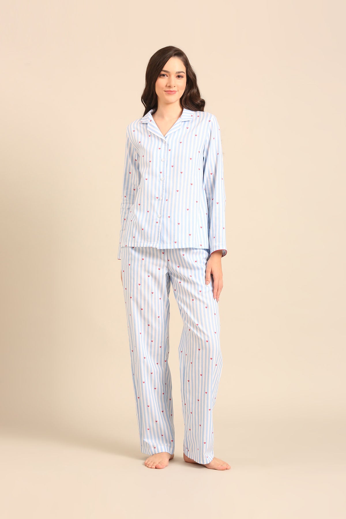 Lola Heart Cotton Twill Women's Pajama Set - Full Sleeves
