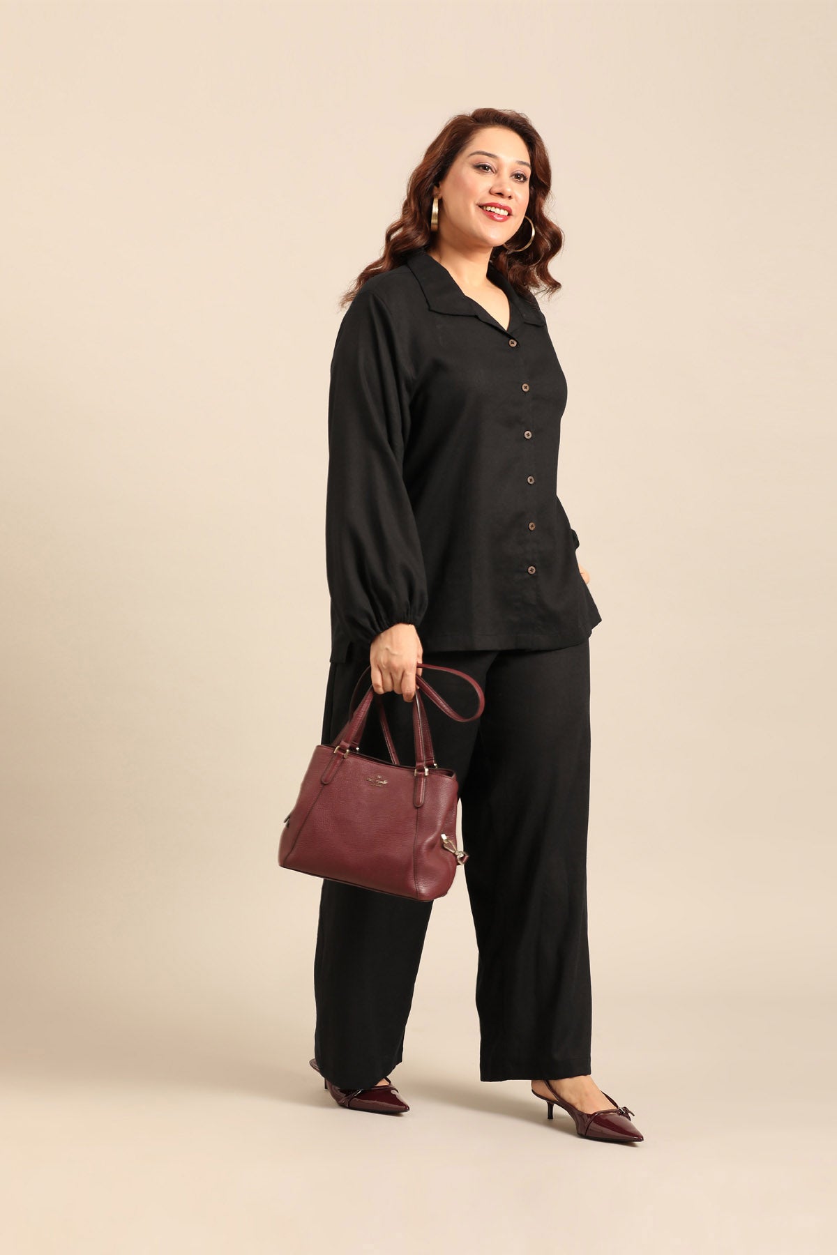 Camilla Black Linen Blend Women's Co-ord Set