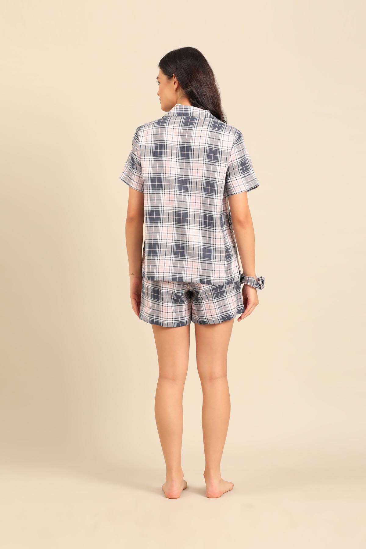 Maisie Check Cotton Twill Women's Shorts Set - Half Sleeves