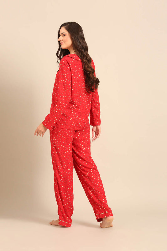 Minnie Polka Viscose Women's Pajama Set - Peter Pan Collar