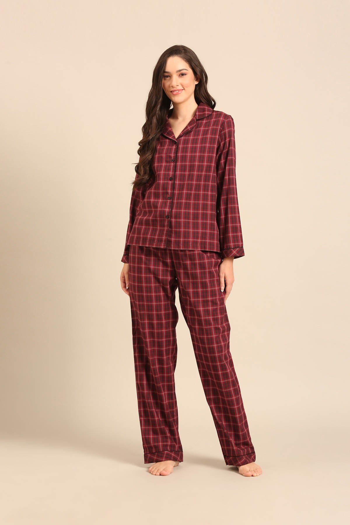 Veronica Plaid Cotton Women's Pajama Set - Full Sleeves