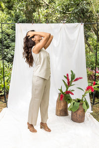 The 20's Beige Linen Women's Lounge Pant