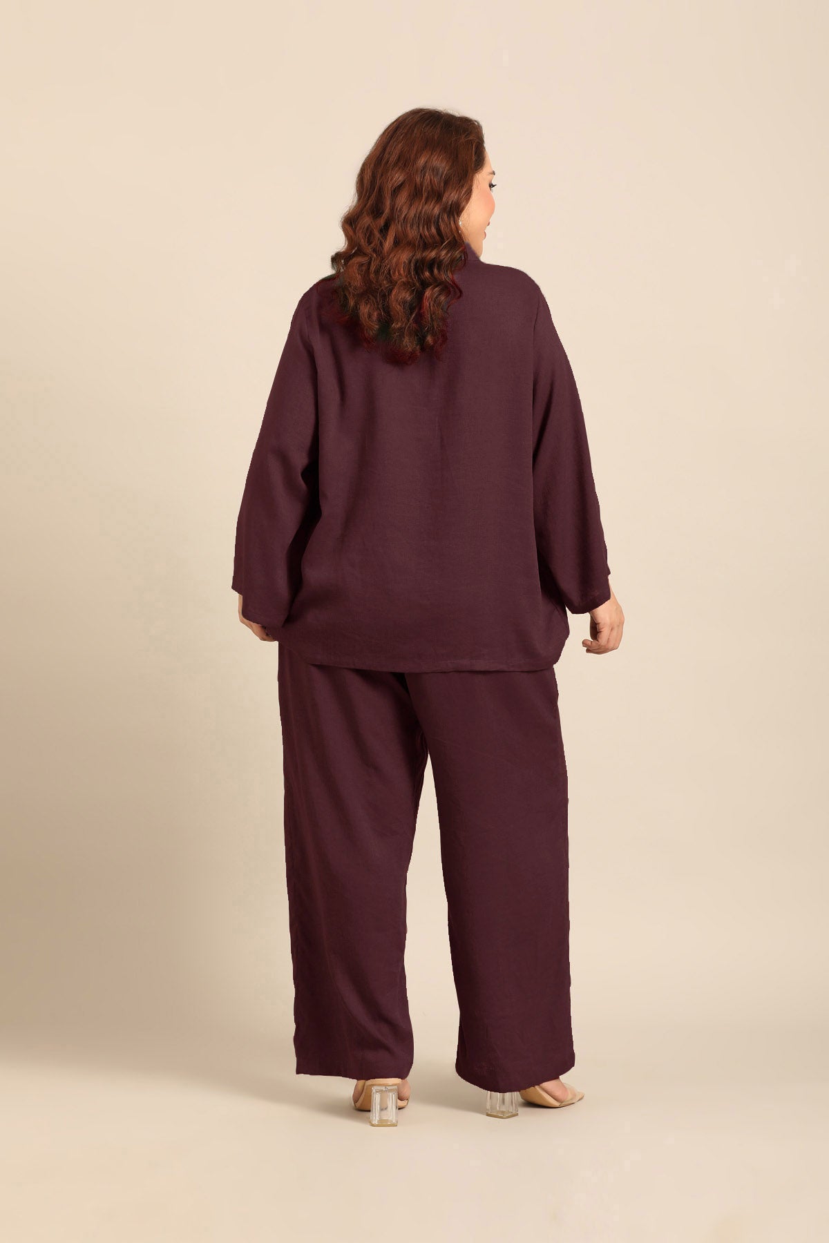 Adele Wine Linen Blend Women's Co-ord Set