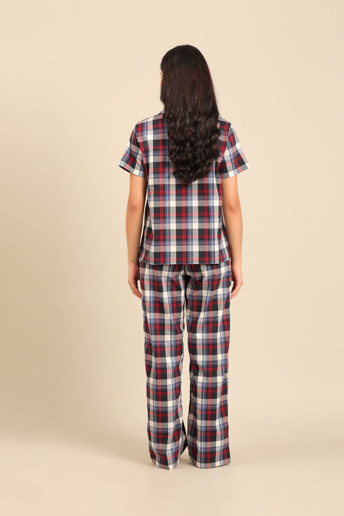 Leah Check Cotton Women's Pajama Set - Half Sleeves