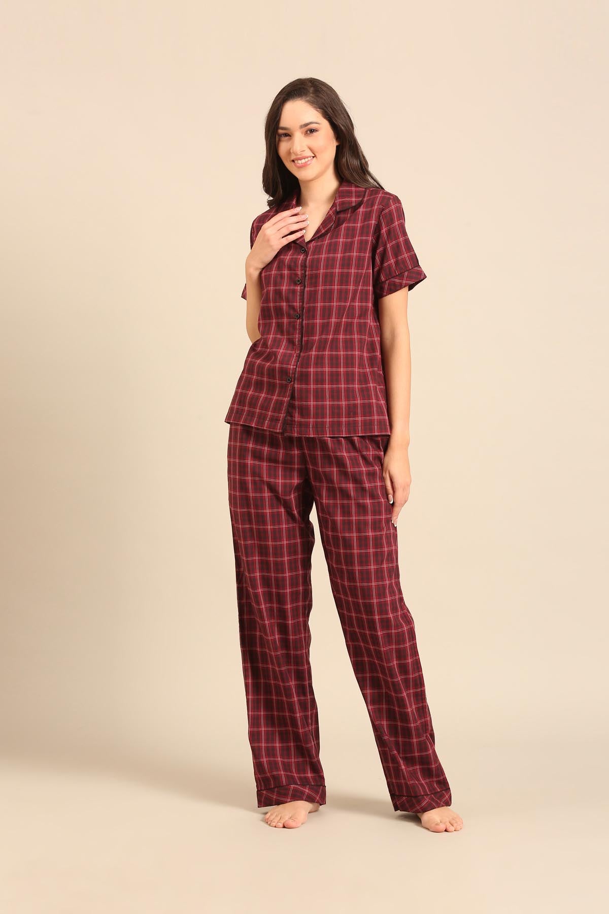 Veronica Plaid Cotton Women's Pajama Set - Half Sleeves