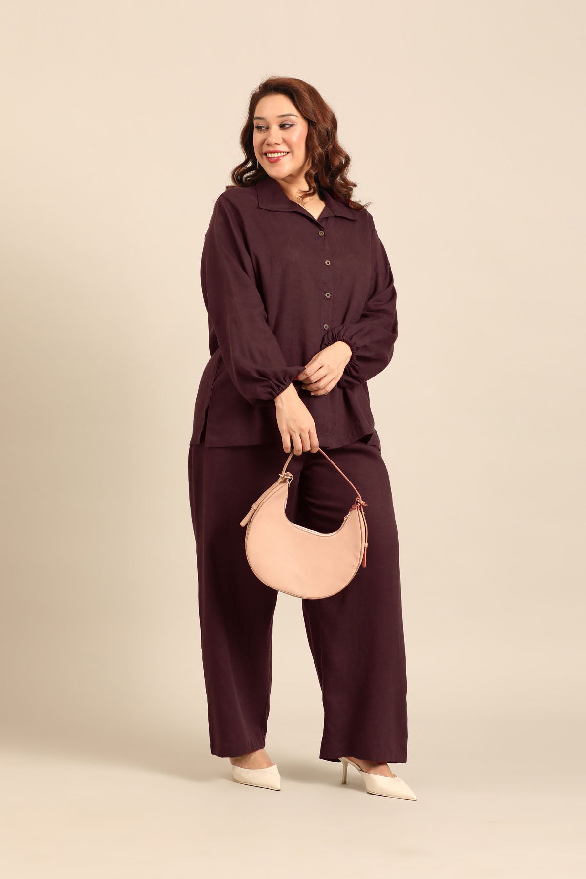 Camilla Wine Linen Blend Women's Co-ord Set