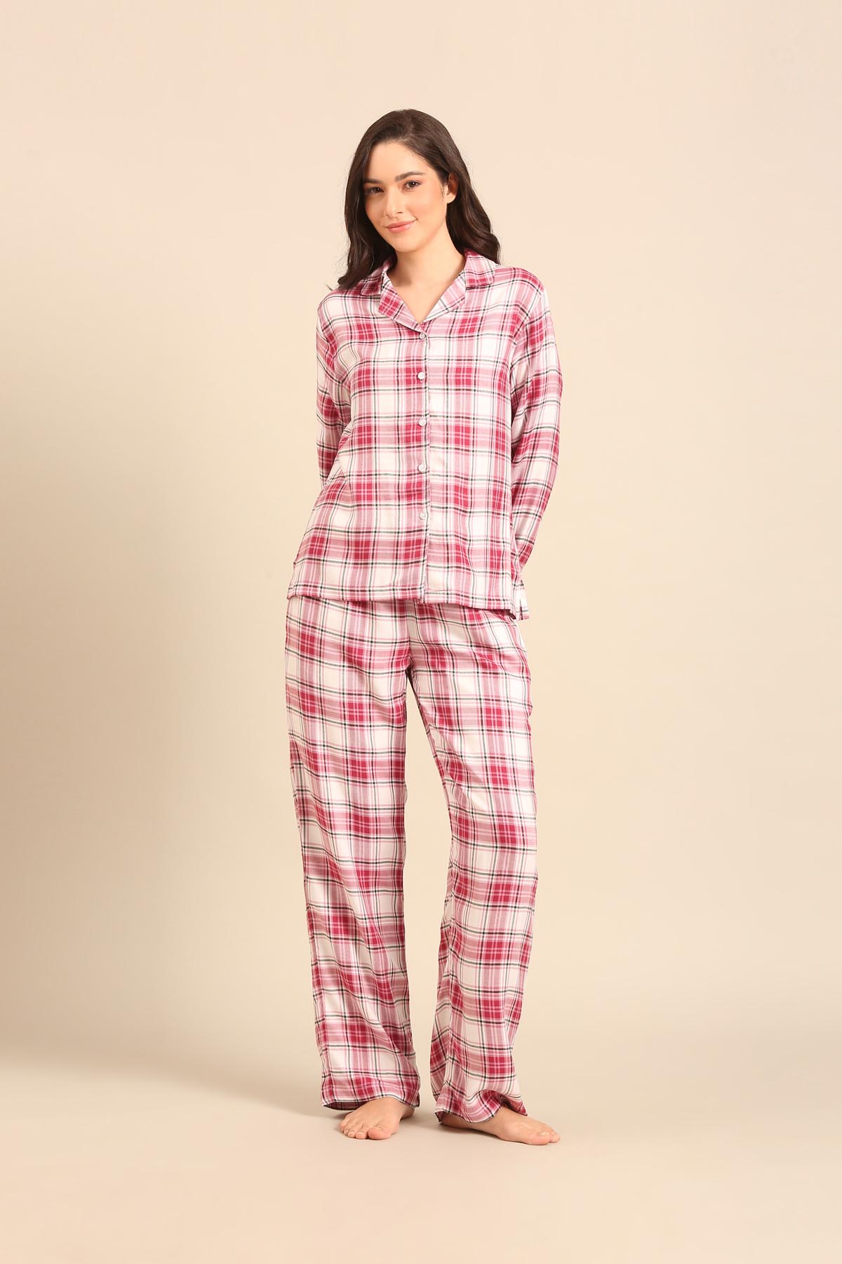 Nina Check Viscose Twill Women's Pajama Set - Full Sleeves