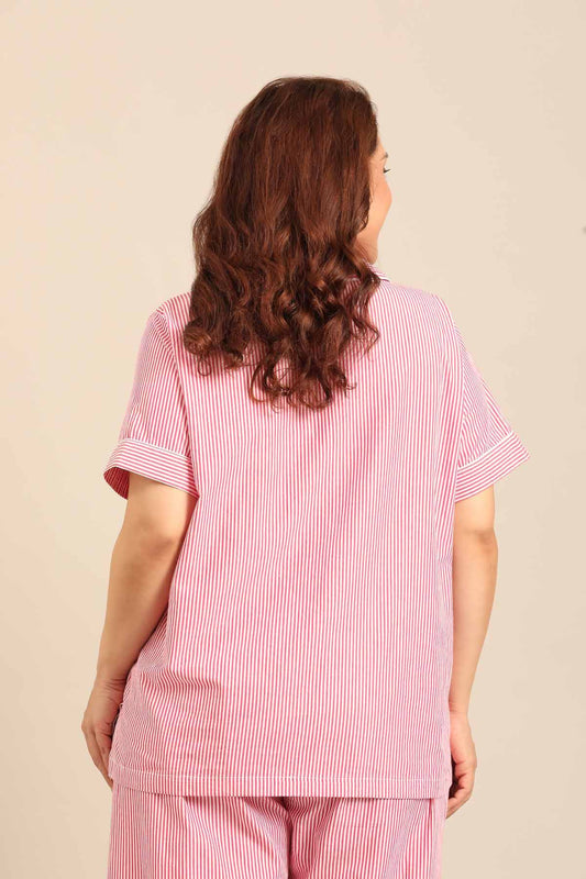 Sienna Red Pinstripe Cotton Women's Curve Shirt Only - Half Sleeves