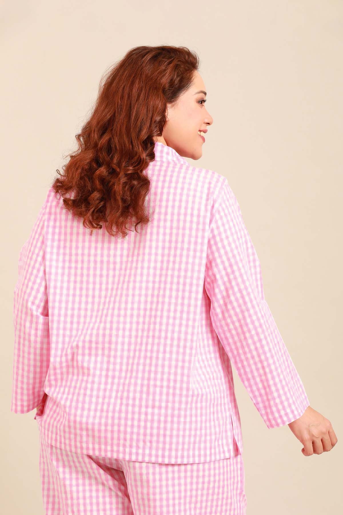 Stella Gingham Check Cotton Women's Curve Shirt Only - Full Sleeves