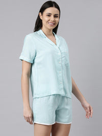 Aqua Checked Cotton Women's Shorts Set