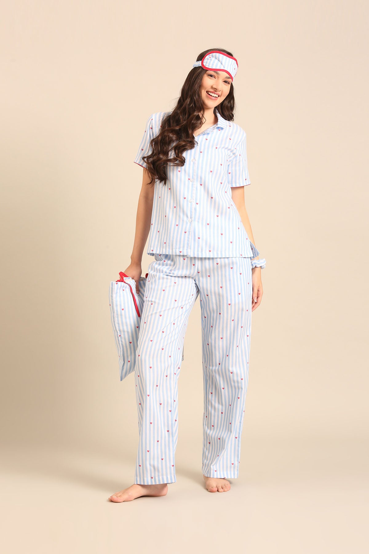 Lola Heart Cotton Twill Women's Pajama Set - Half Sleeves